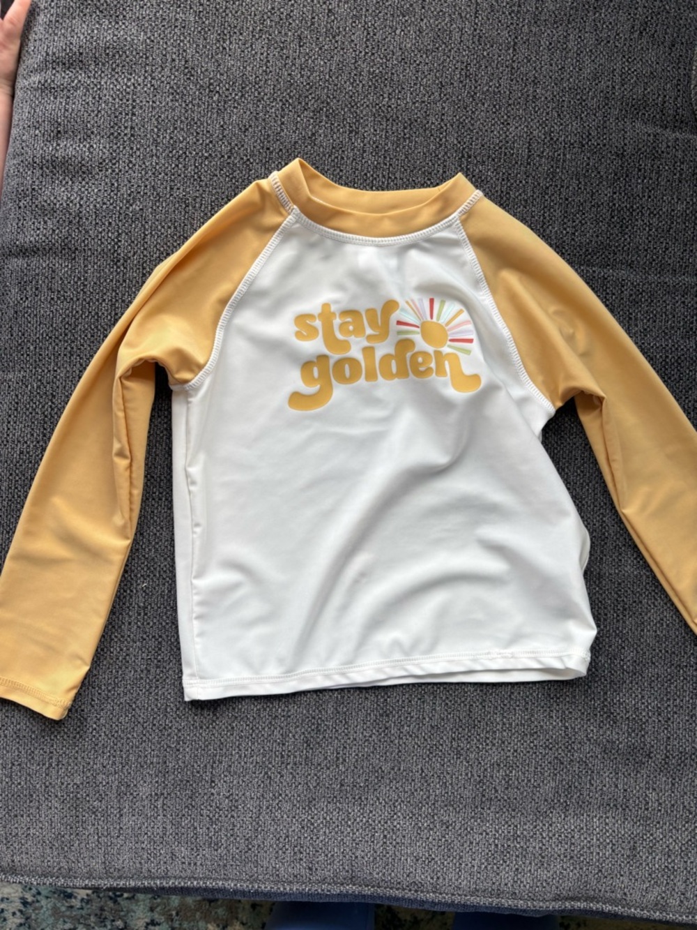 Long Sleeve Kids Rash Guard - White with Mustard Sleeves